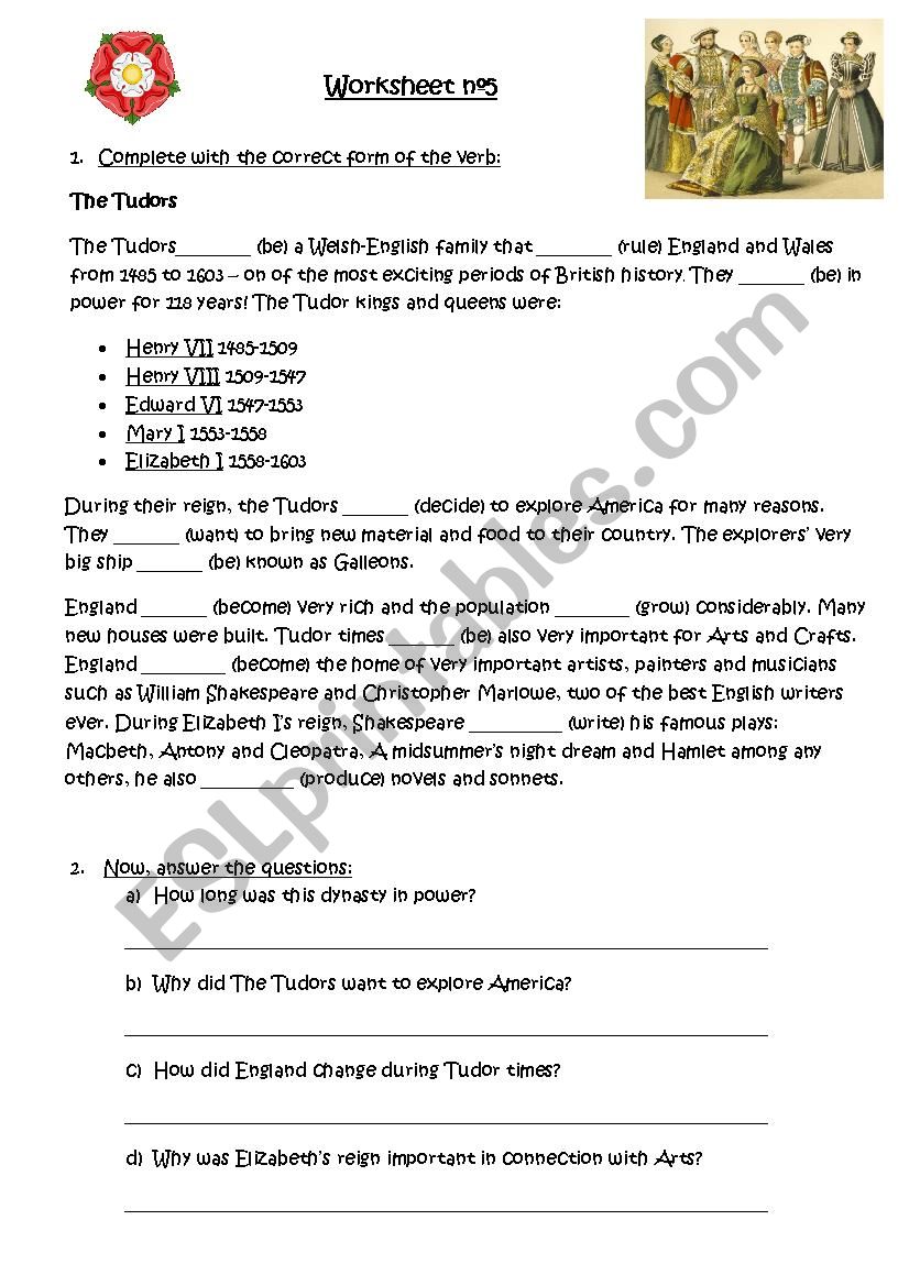 The tudors worksheet