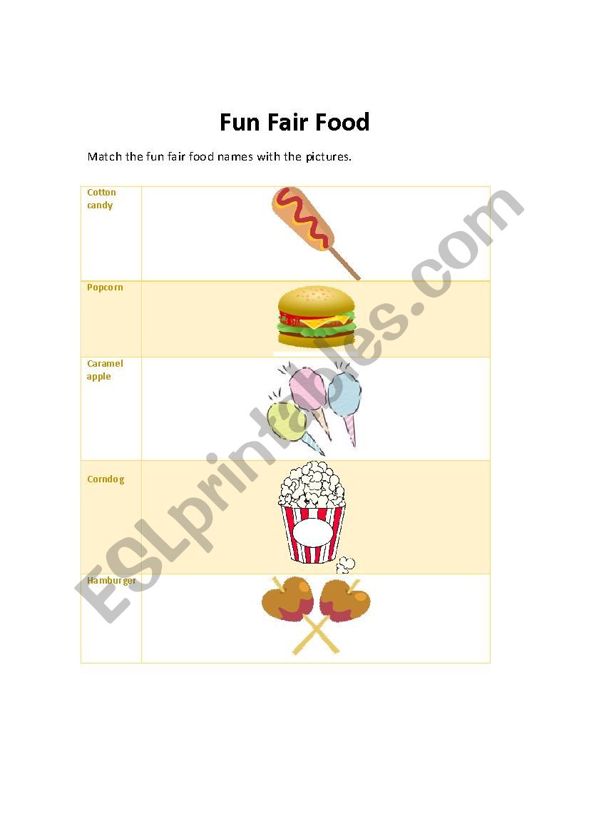 Fun fair food worksheet