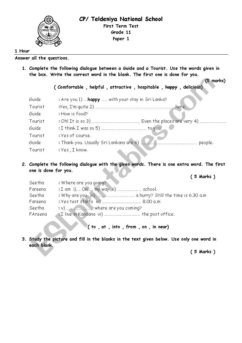 Advanced Test worksheet