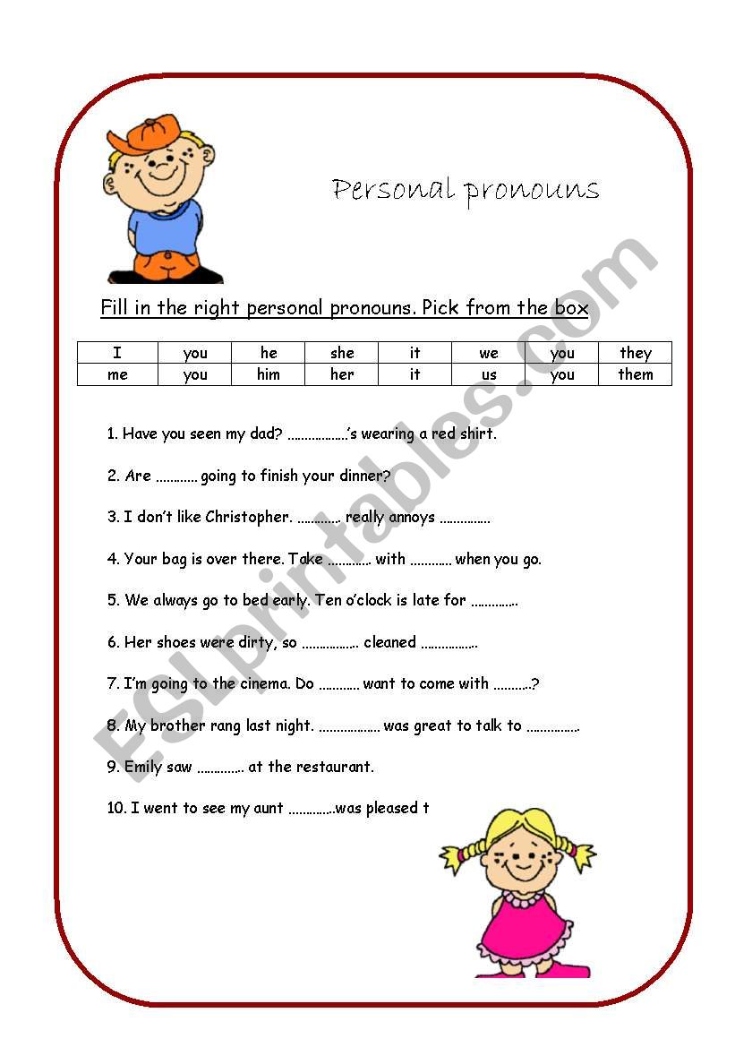 Personal pronouns - Fill in the right personal pronouns.