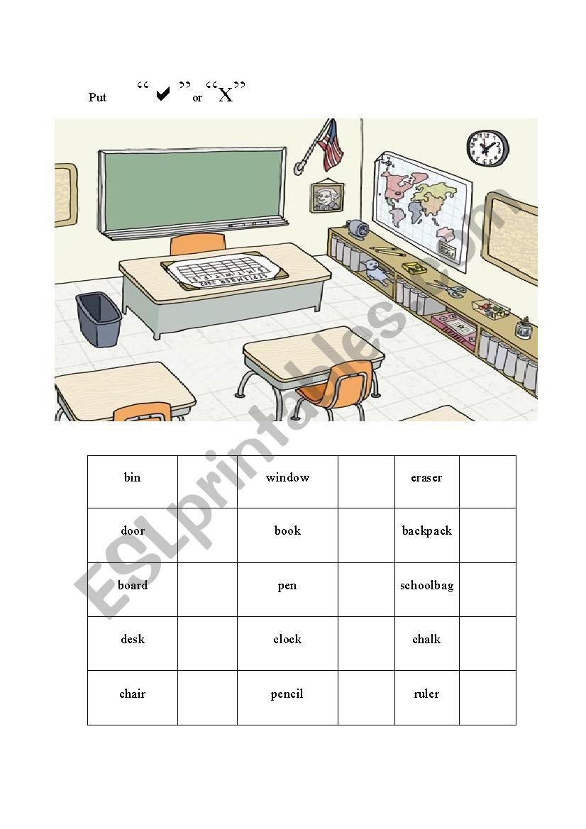 Classroom objects worksheet