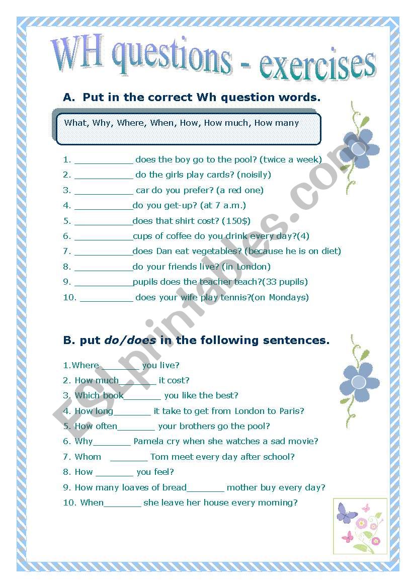 Wh questions - practice worksheet