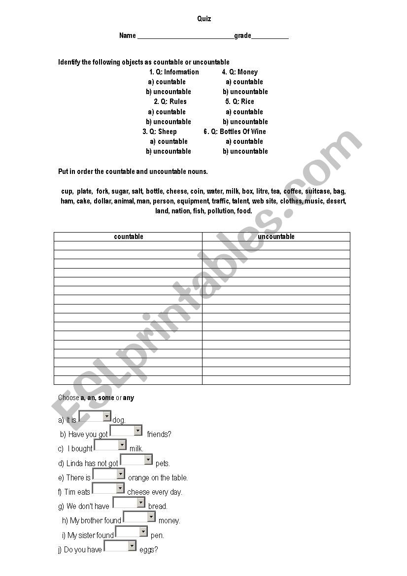 quiz worksheet