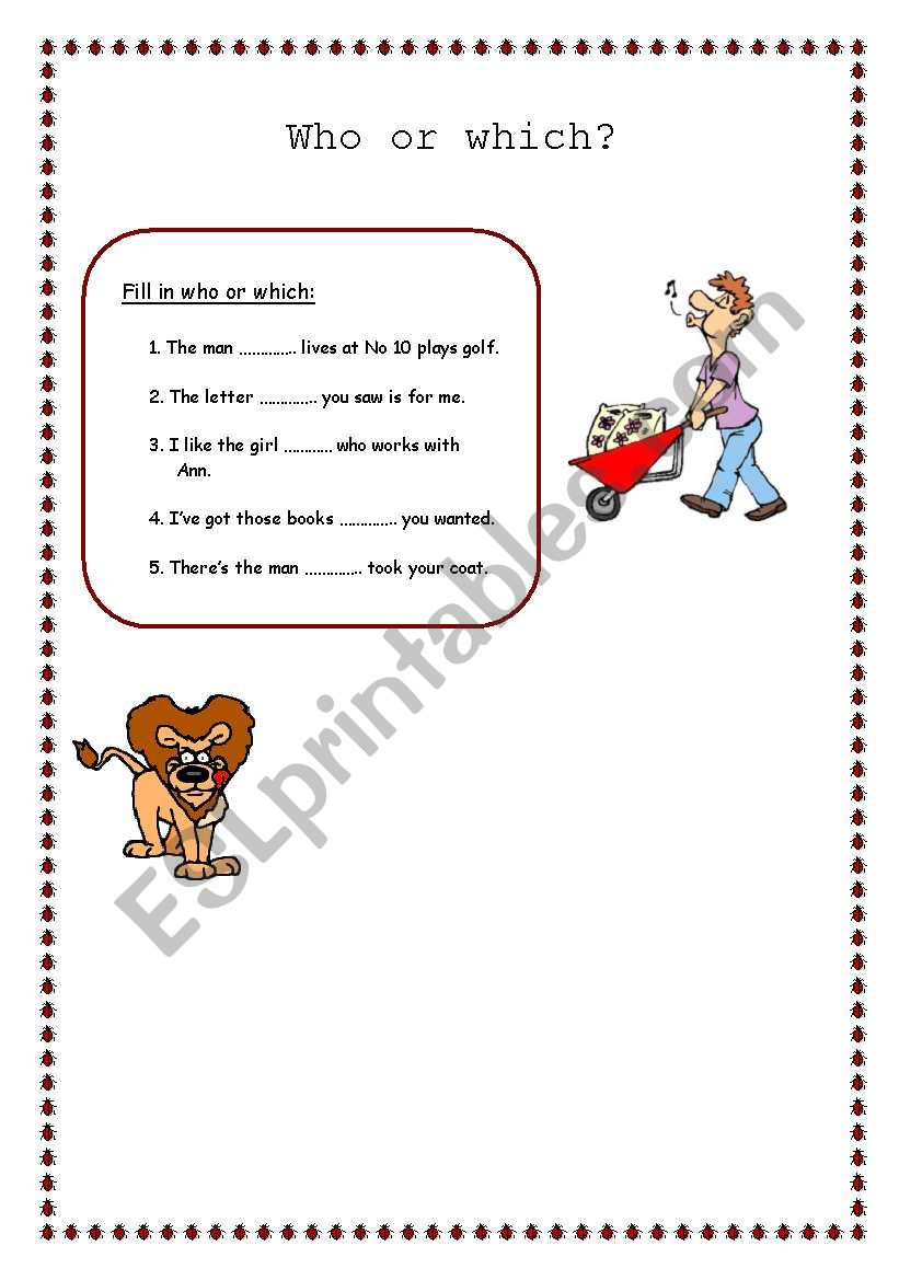 Who or which? worksheet