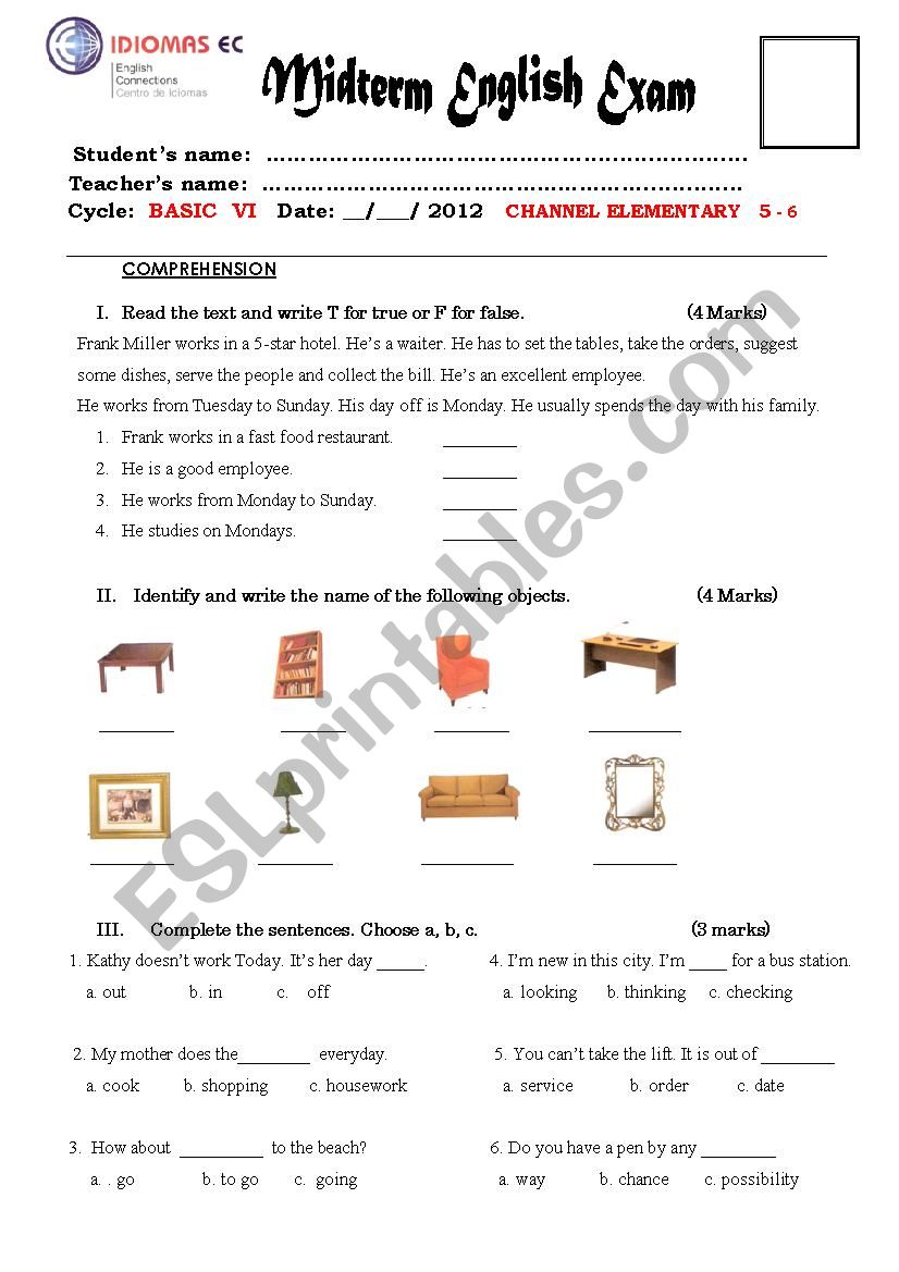 Mid Term Exam with Object pronouns , present progressive