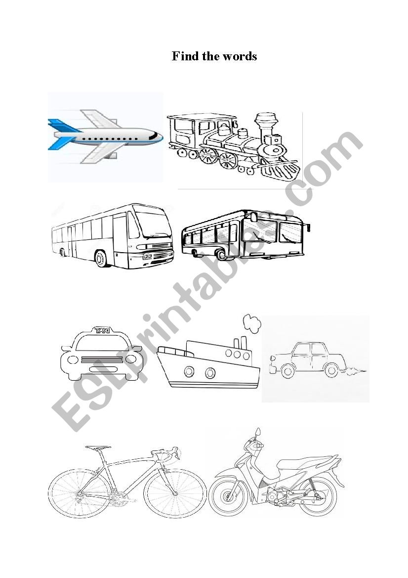 Means of transports worksheet