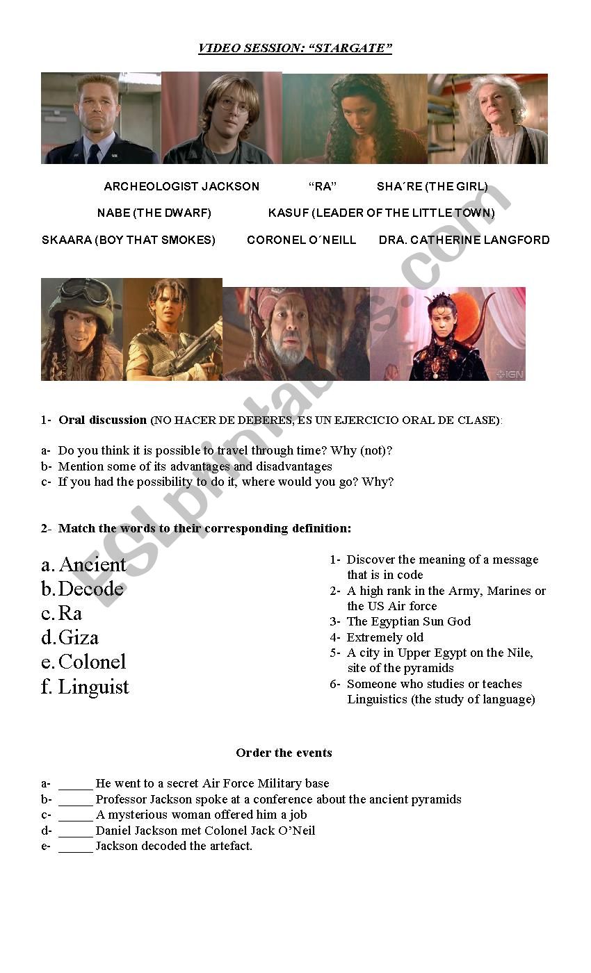 STARGATE (THE MOVIE) worksheet