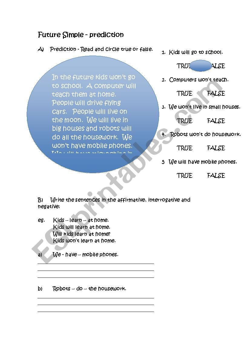 Future simple - prediction worksheet