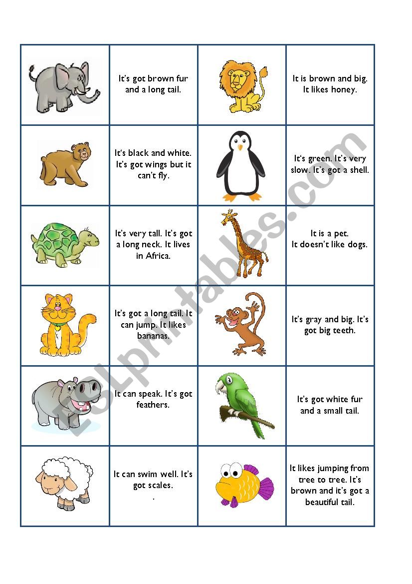 Domino Animal Description worksheet