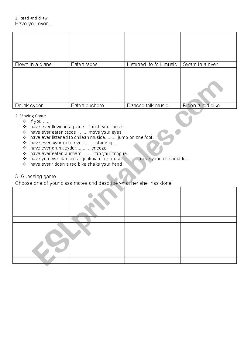 Have you ever. Action game worksheet