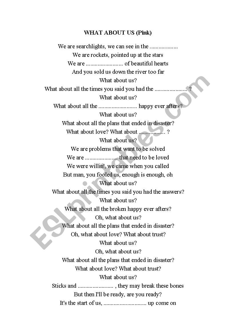 What about us!, Pink worksheet