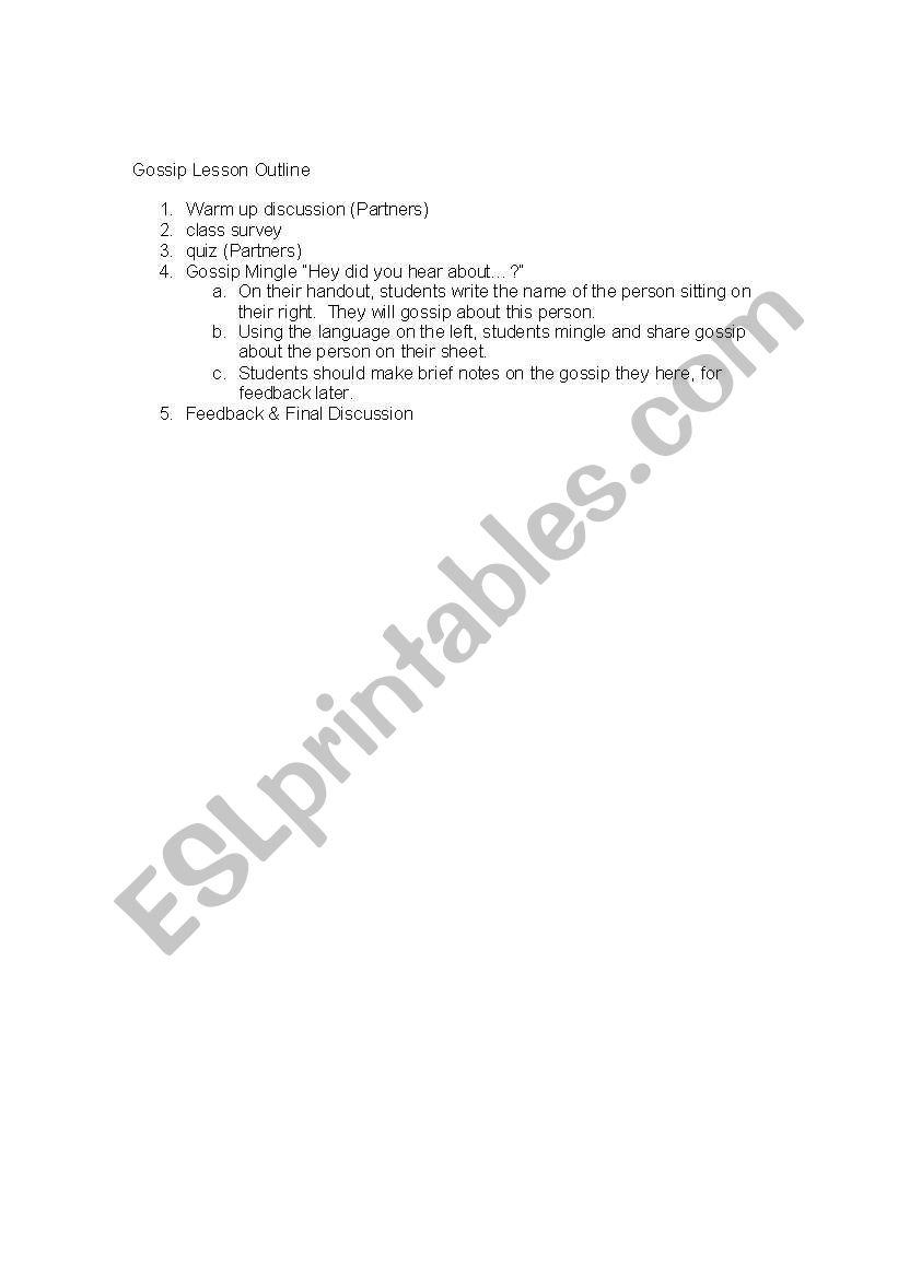 Gossip and Rumors Activity worksheet