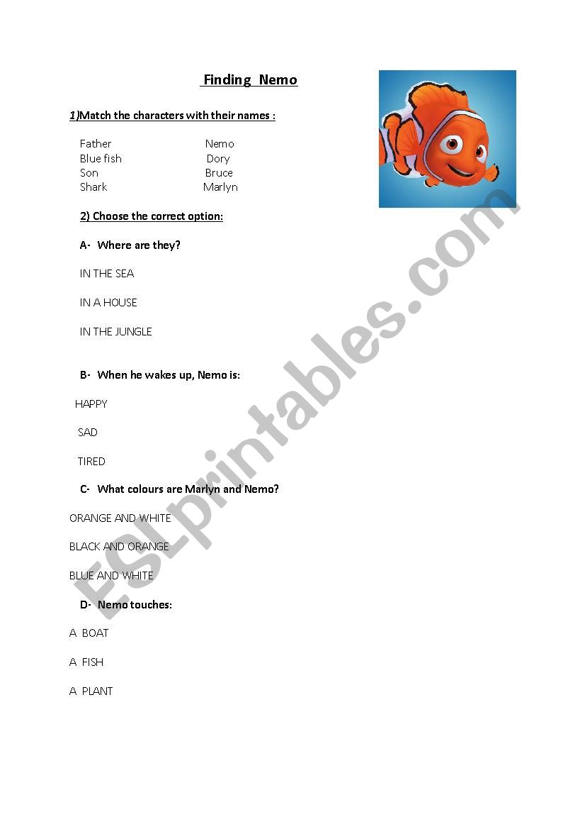 Finding Nemo- Video session worksheet