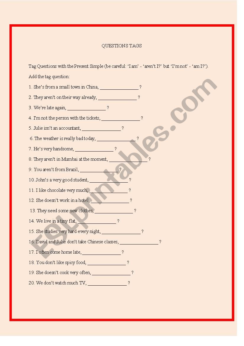 Question tags worksheet