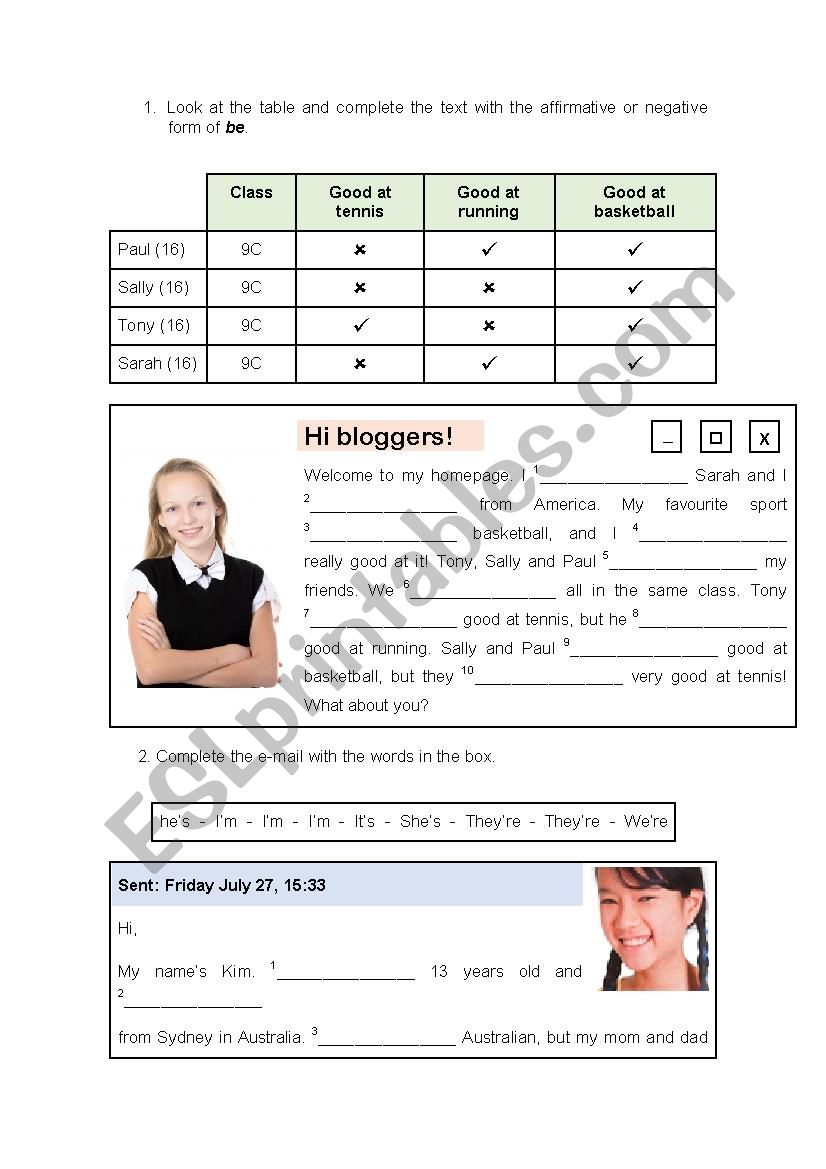 Verb to be and pronouns worksheet