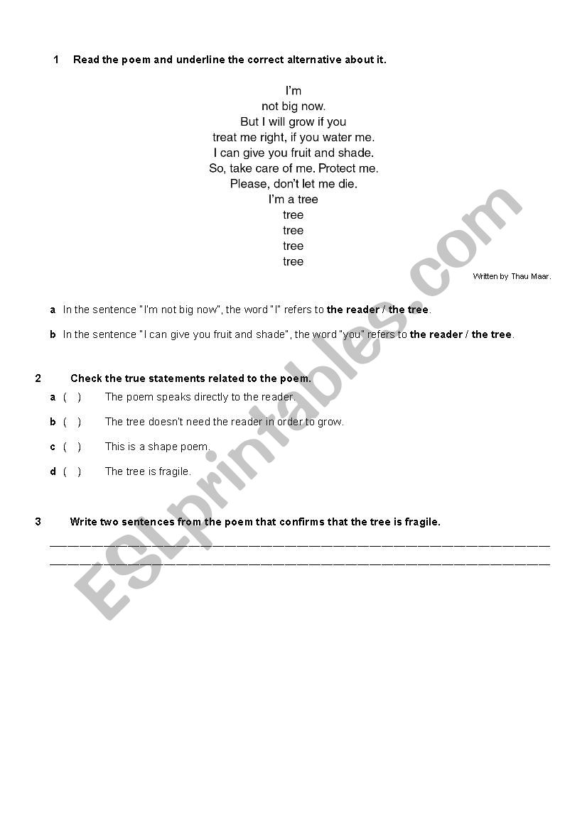 A poem worksheet