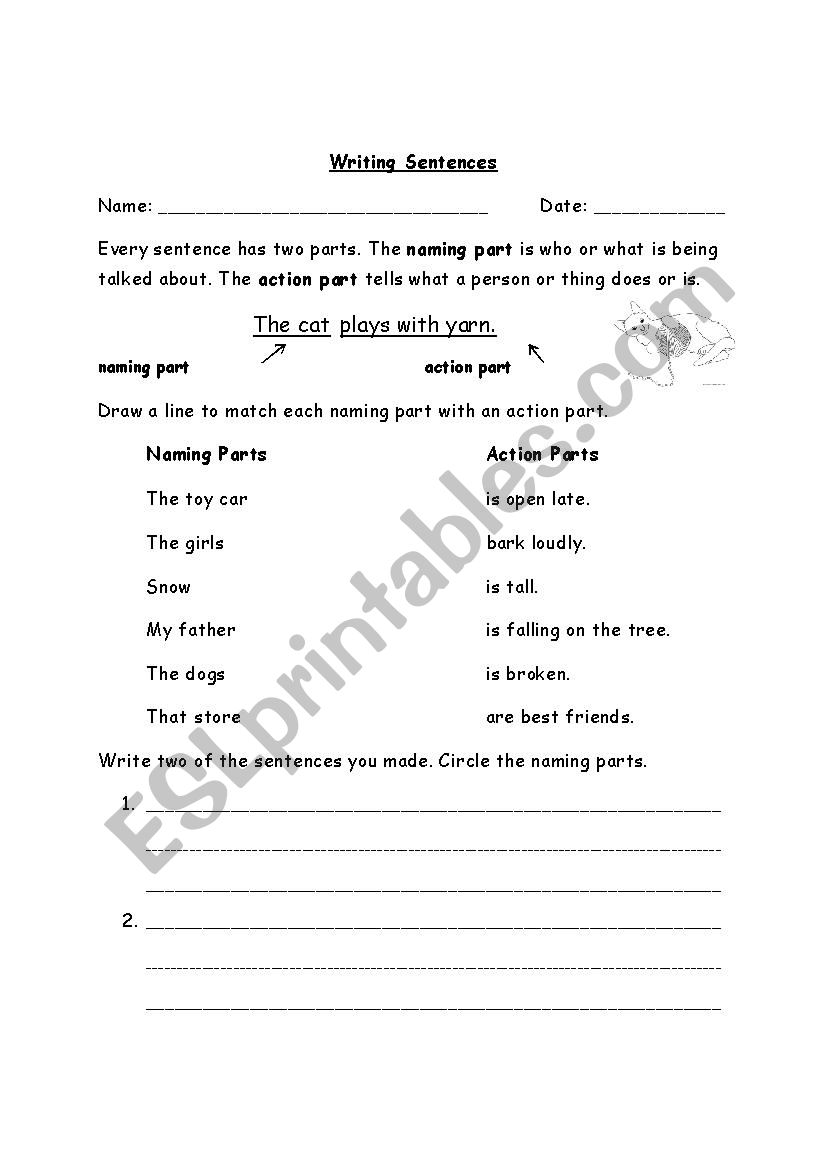 Writing Sentences worksheet