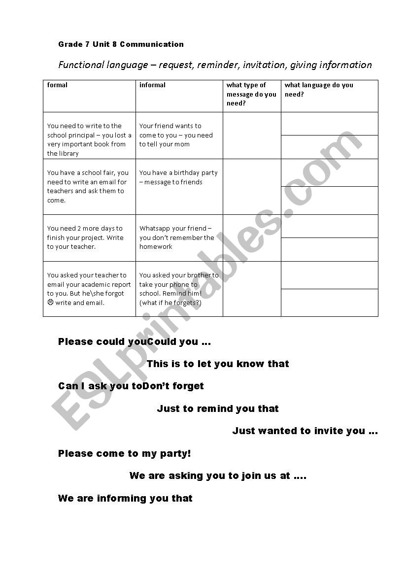 written functional language  worksheet