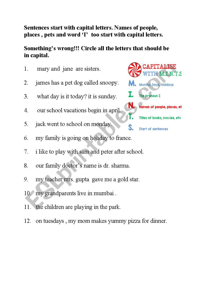 Capitalisation worksheet