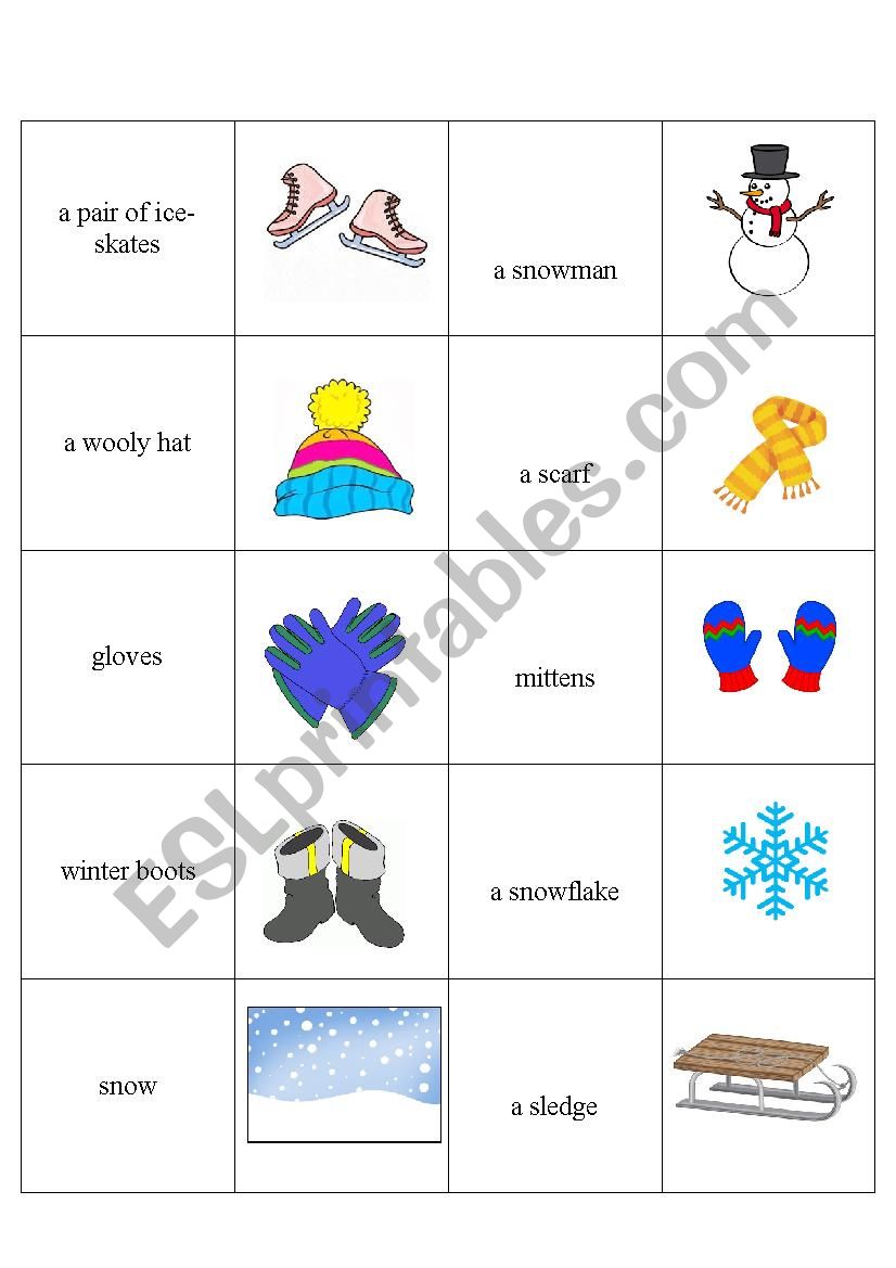Winter memory game worksheet