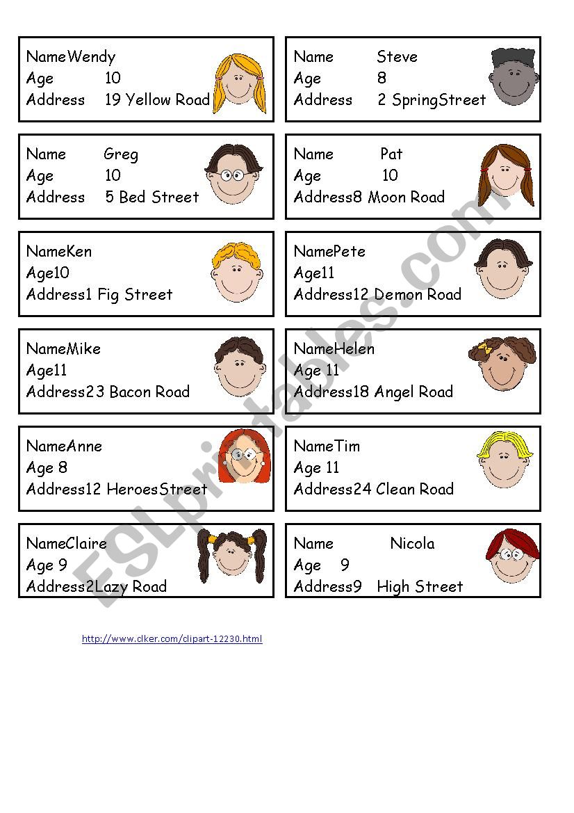 speaking cards worksheet