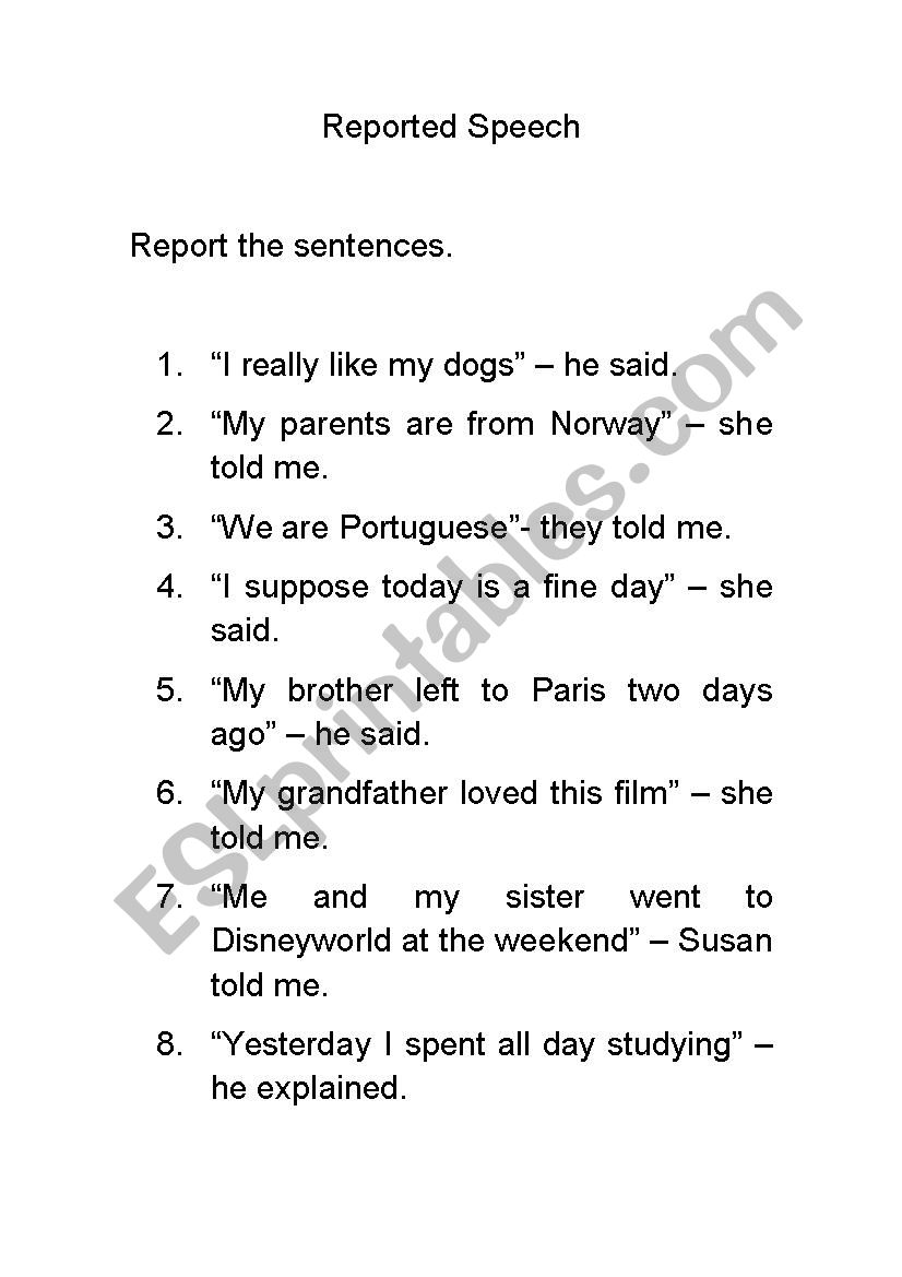 Reported Speech worksheet