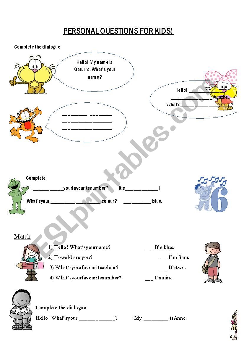 Personal questions for kids worksheet
