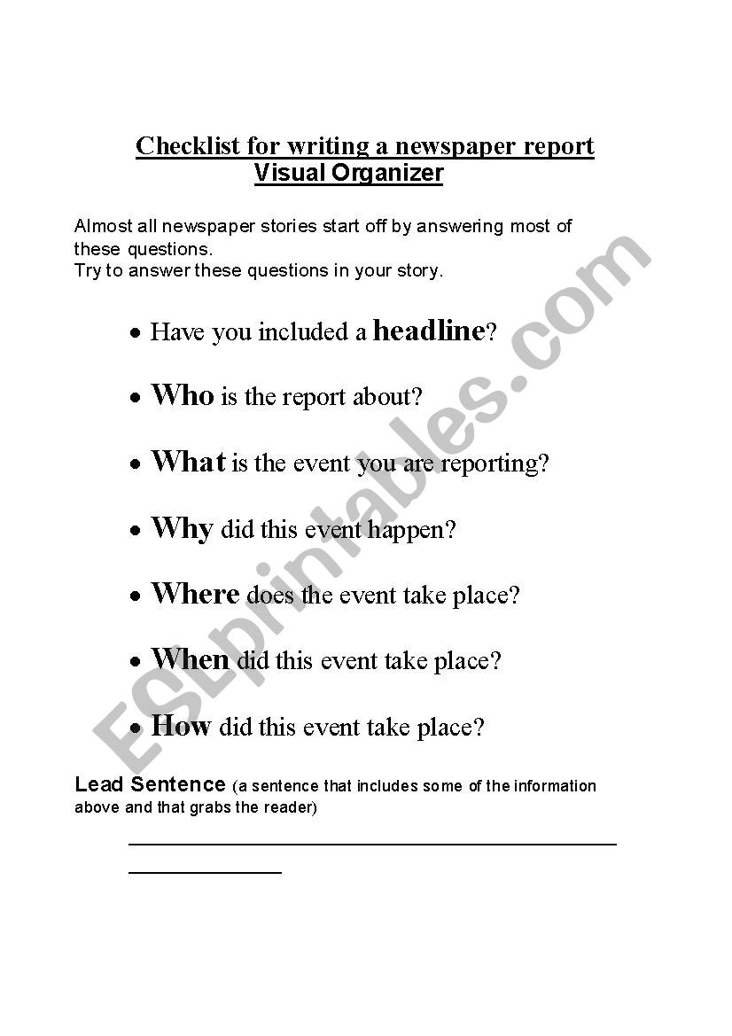 Writing an Article worksheet