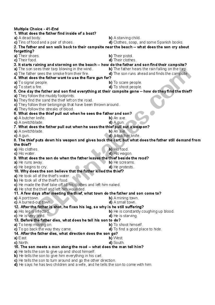 The Road by Cormac McCarthy final test