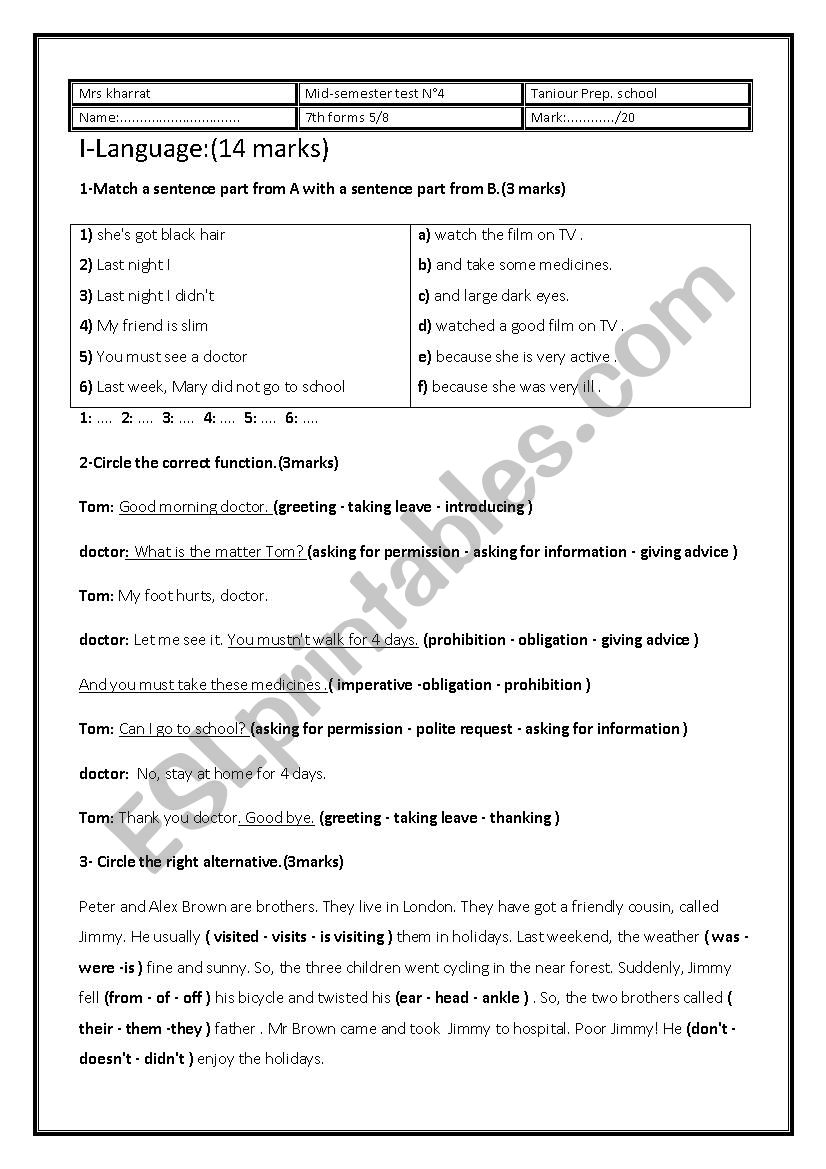 Mid-semester test N4 (7th  Form test)