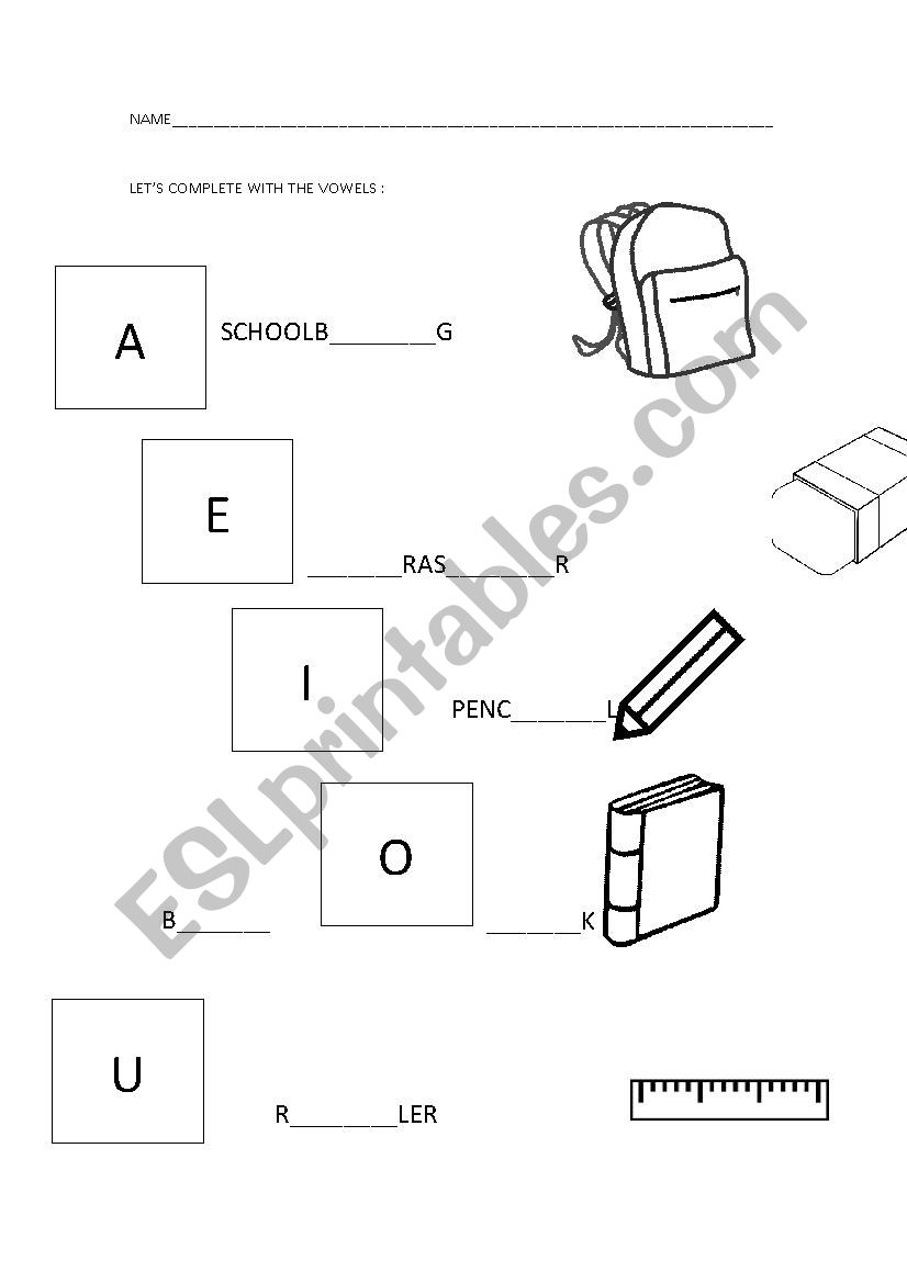 School objects worksheet