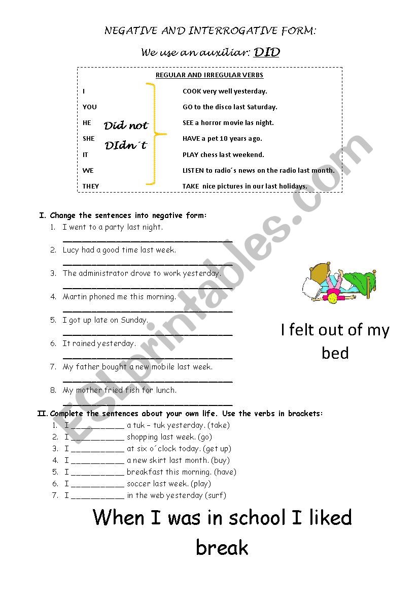 simple past negative and interrogative form