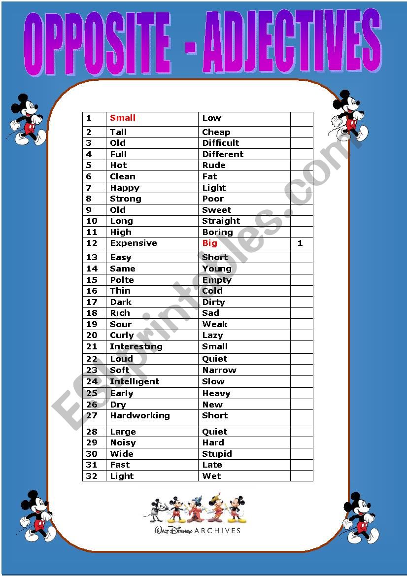 OPPOSITE ADJECTIVES worksheet