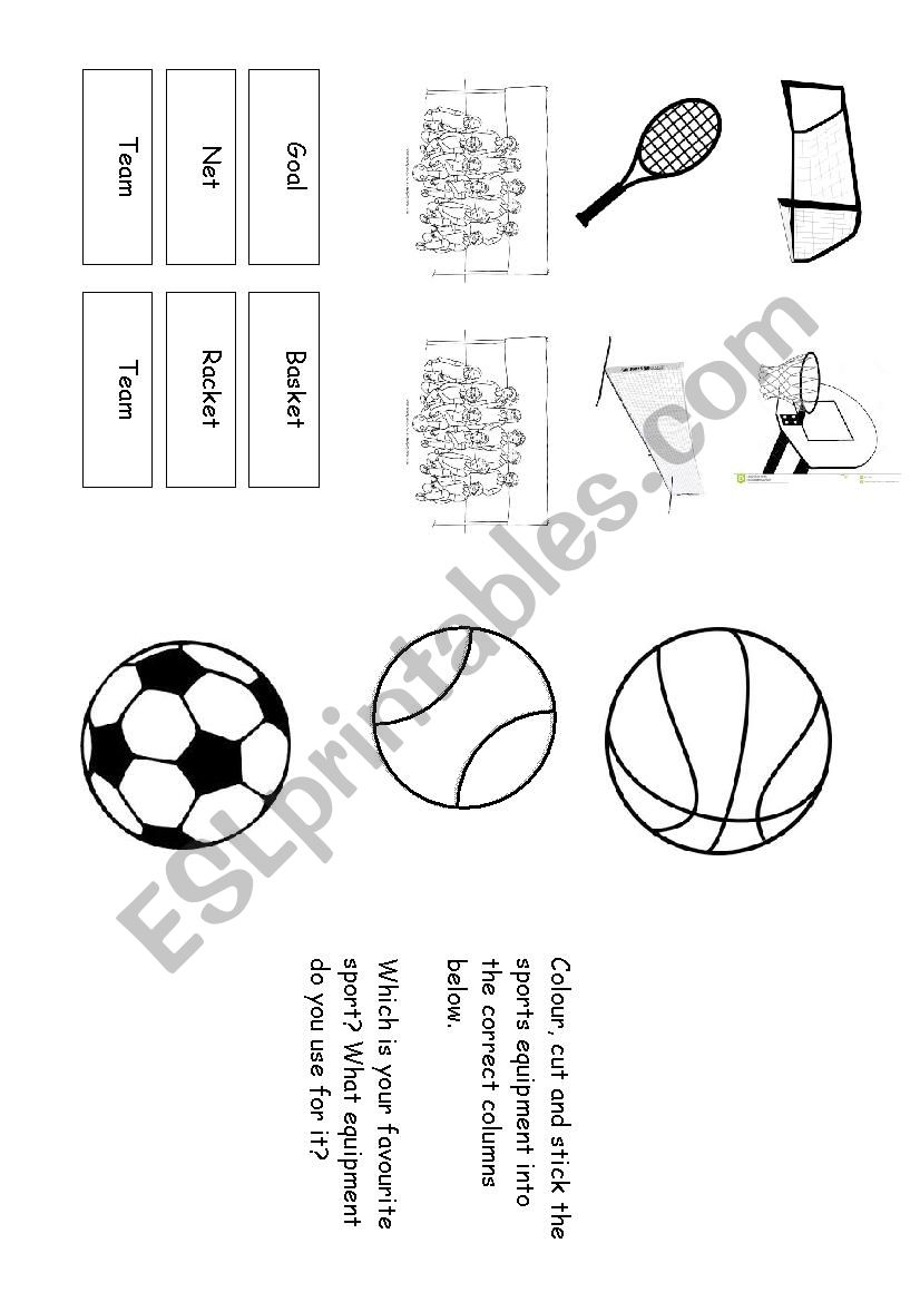 Sports equipment worksheet