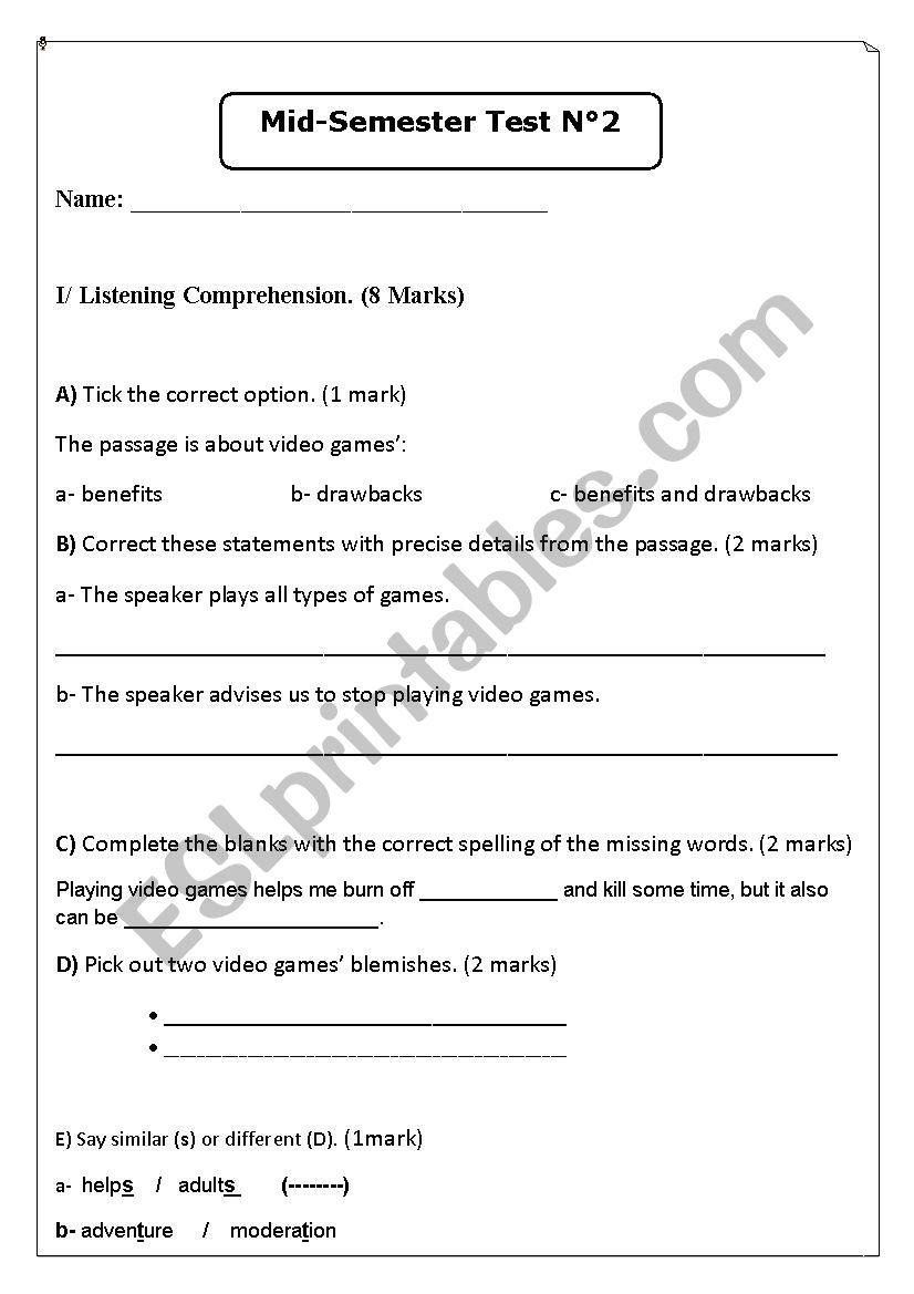 exam about video games listening with audio 