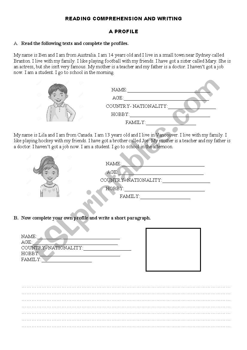 reading and writing  worksheet