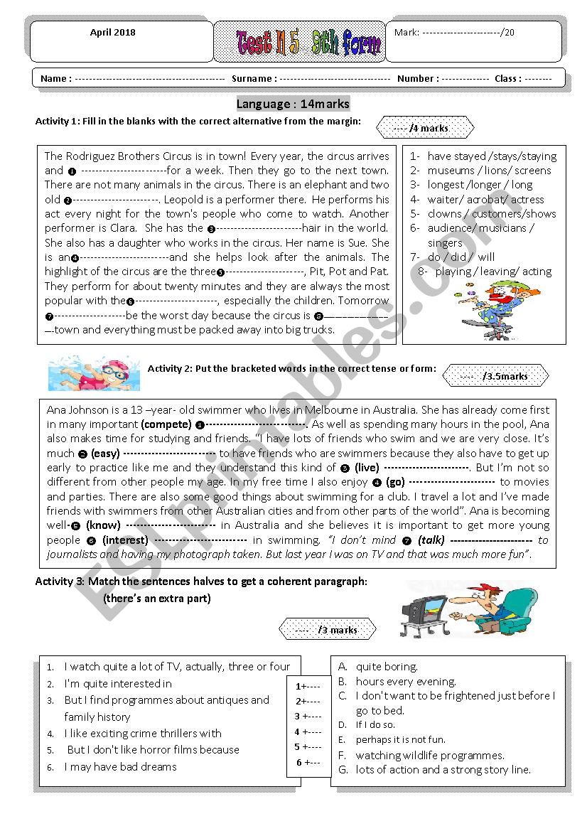 entertainment test N5  worksheet