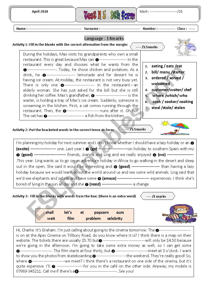 entertainment test N5  worksheet