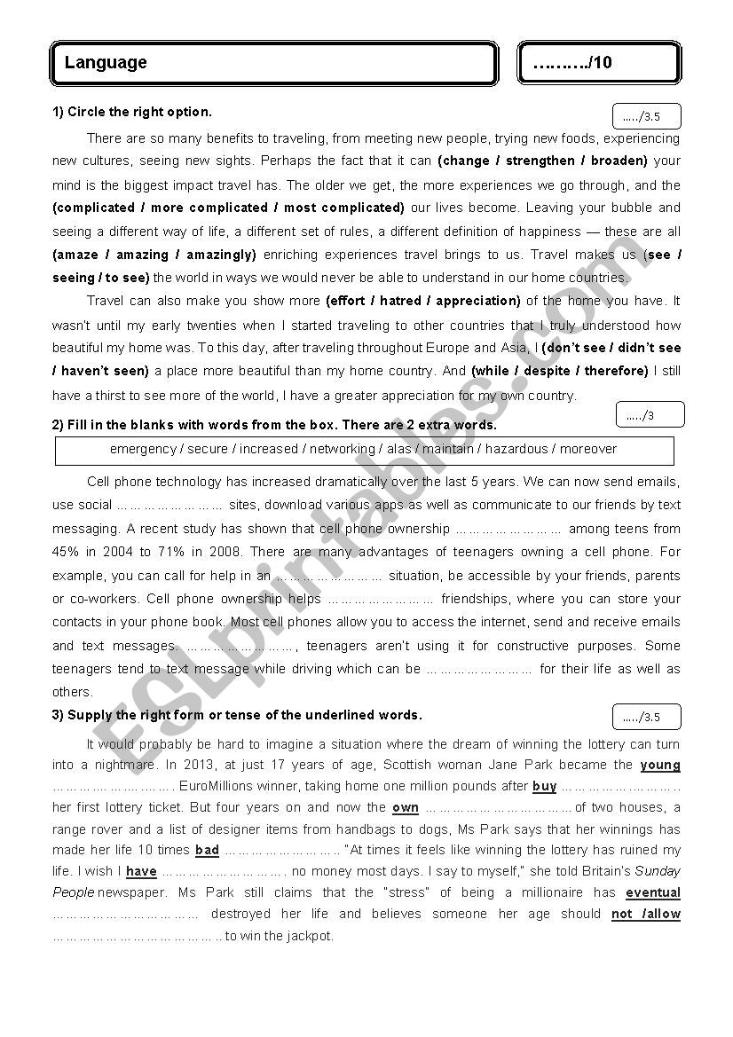 language test worksheet