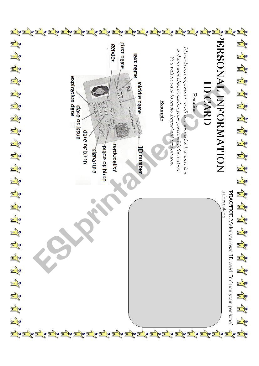 PERSONAL INFORMATION ID CARD worksheet