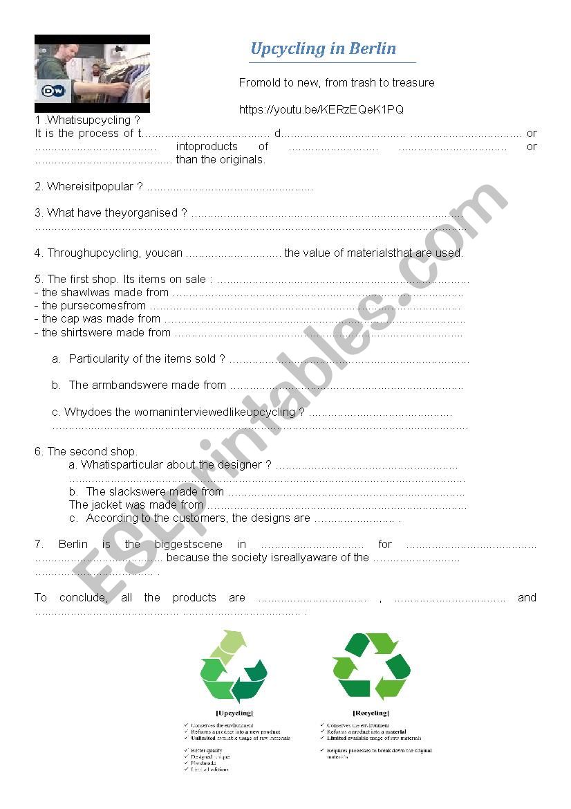 Upcycling in Berlin worksheet