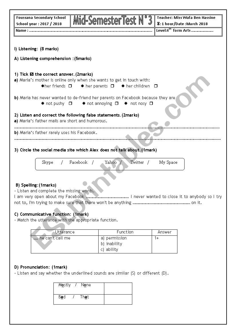 Mid-Semester Test N3 (4th form arts)