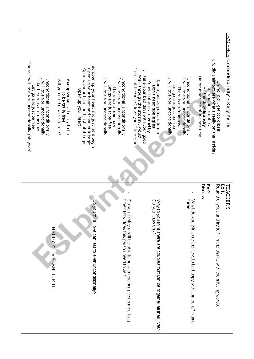Unconditionally worksheet