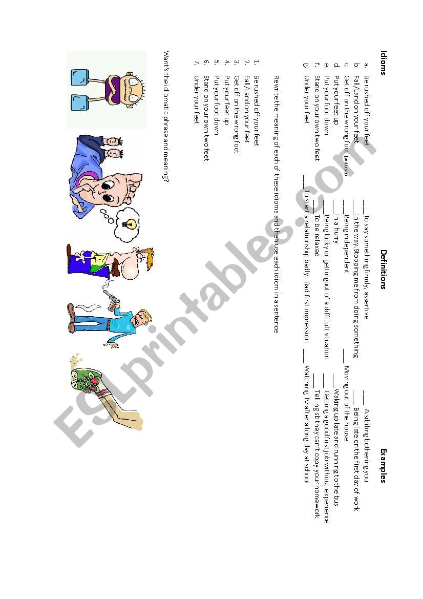 Feet Idioms worksheet