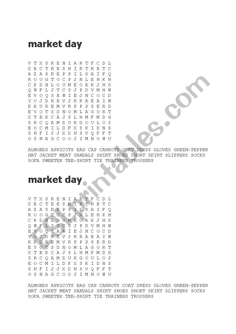 market day word search worksheet