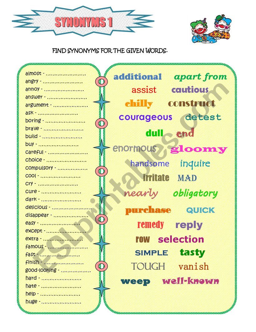 SYNONYMS 1 worksheet