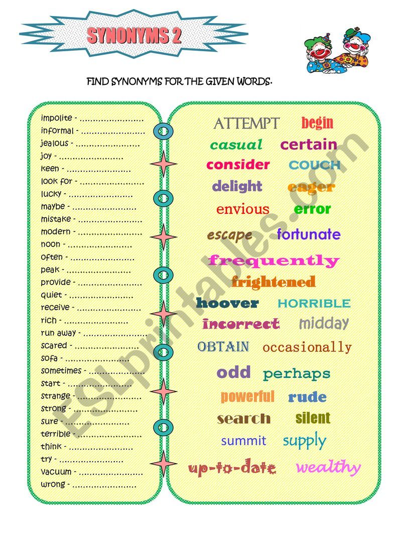 SYNONYMS 2 worksheet