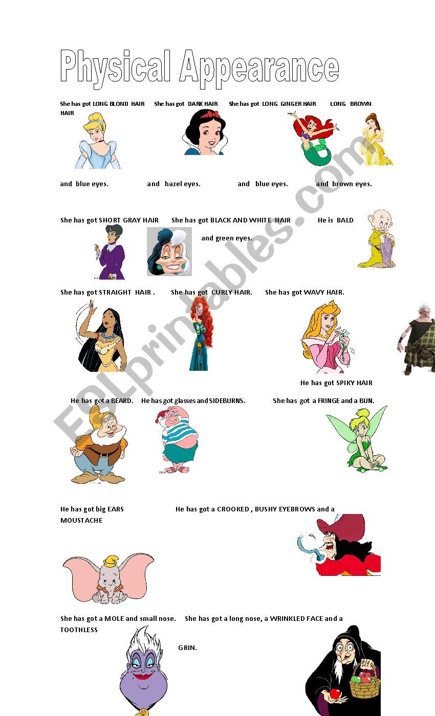 physical appearance  worksheet