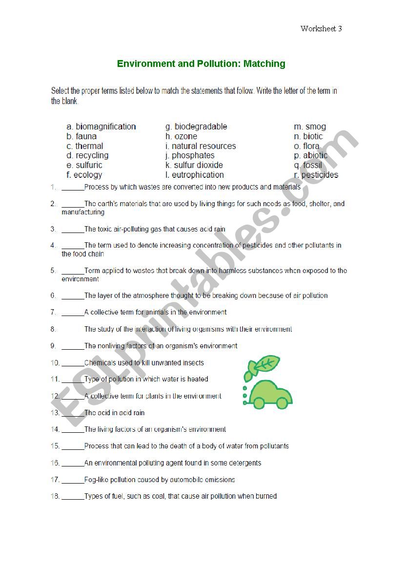 Environment and Pollution - Matching