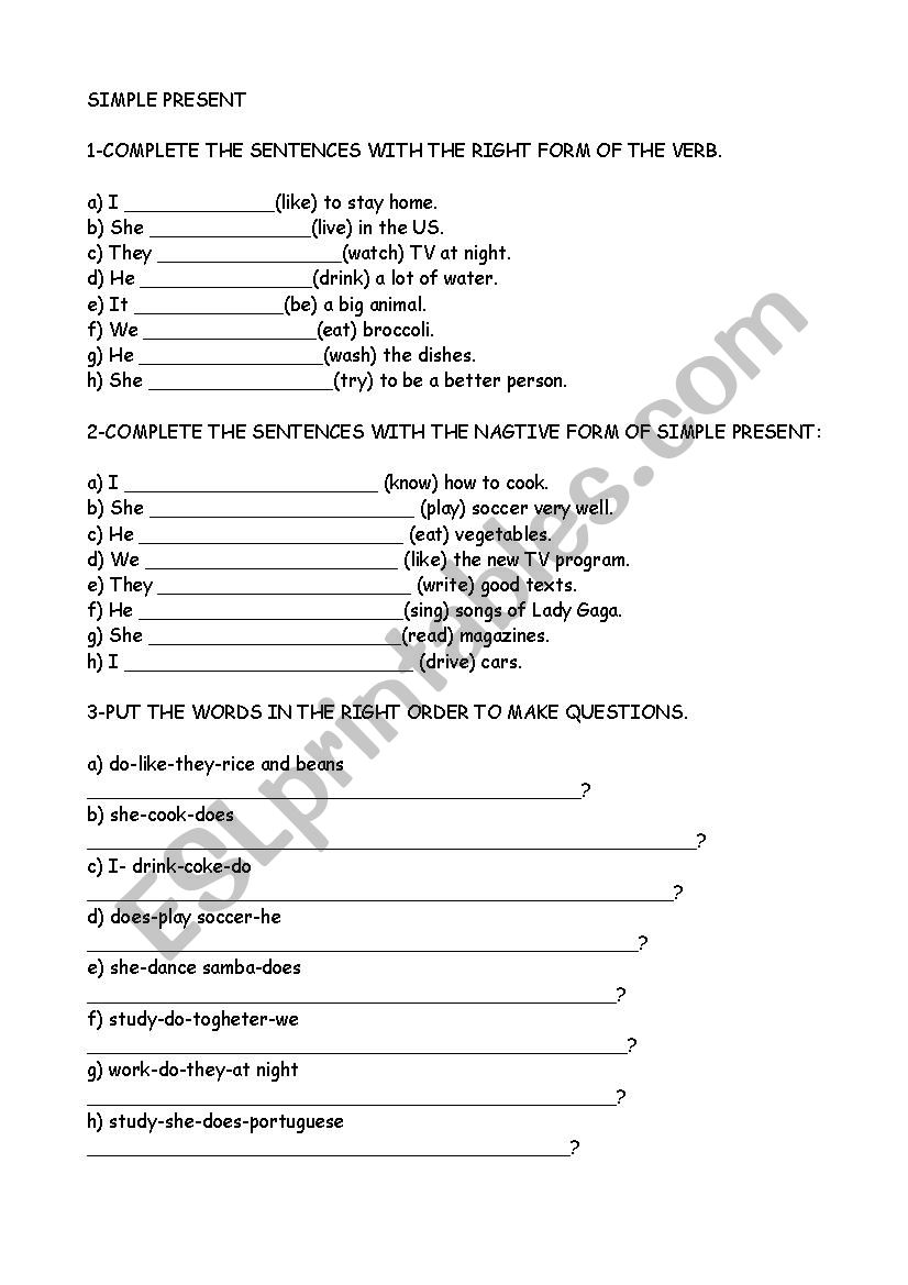 Simple present worksheet